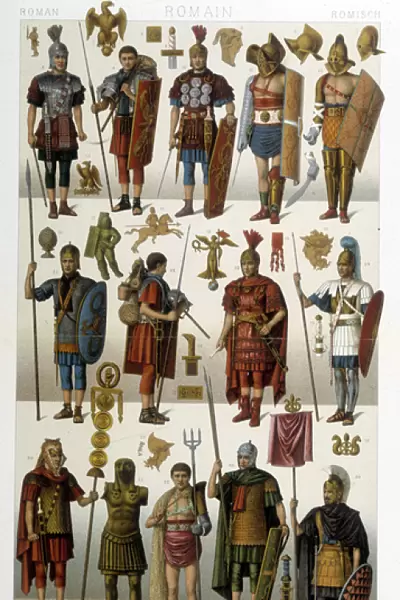 Costumes, armor and weapons of Roman soldiers, warriors