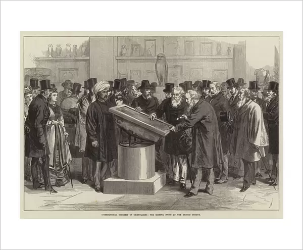 International Congress of Orientalists, the Rosetta Stone at the British Museum (engraving)