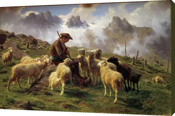 An Alpine Shepherd Giving Salt to His Sheep Painting by Rosa Bonheur (1822-1899) 1864 Sun