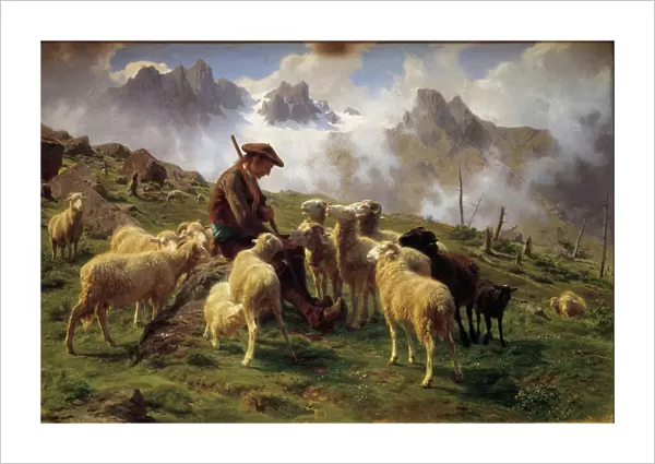 An Alpine Shepherd Giving Salt to His Sheep Painting by Rosa Bonheur (1822-1899) 1864 Sun