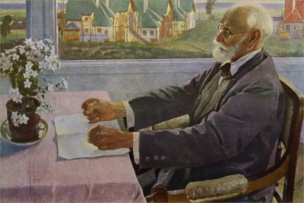 Portrait of Russian physiologist Ivan Pavlov (colour litho)