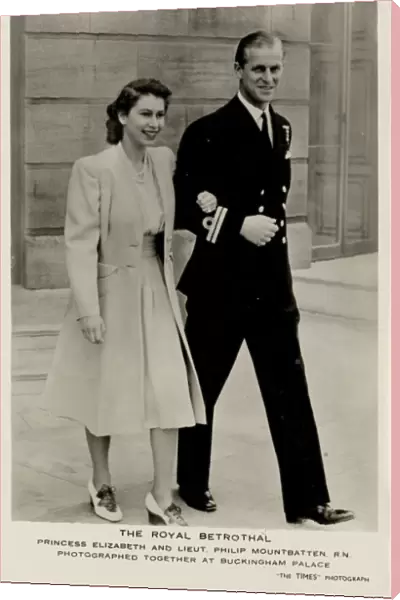 Princess Elizabeth (later Elizabeth II) on her betrothal to Lieutenant Philip Mountbatten, Buckingham Palace, London, 1947 (b  /  w photo)