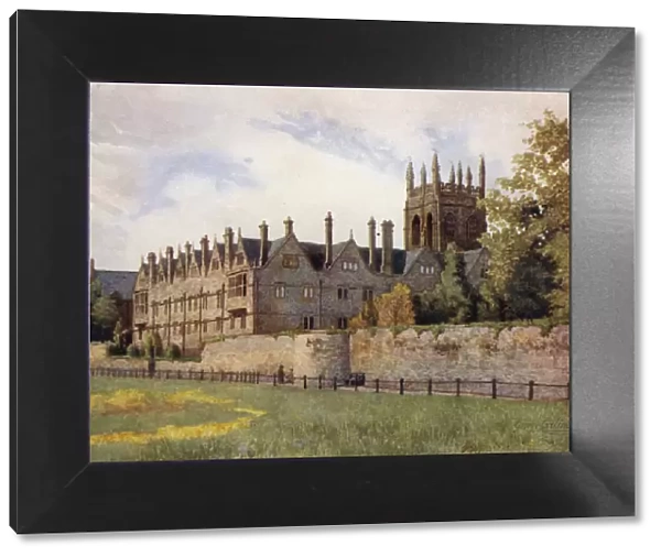 Oxford: Merton College from the Fields (colour litho)