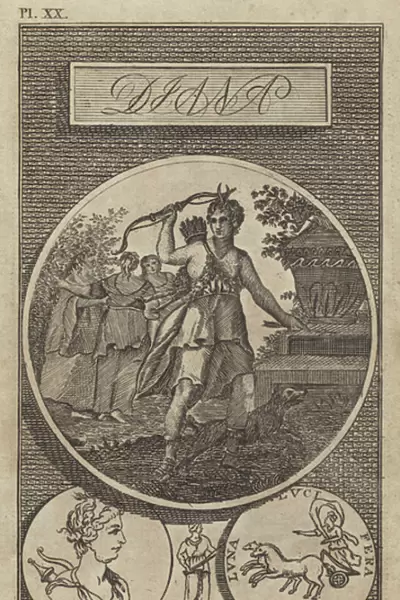 Diana, ancient Roman goddess of the Moon and hunting (engraving)