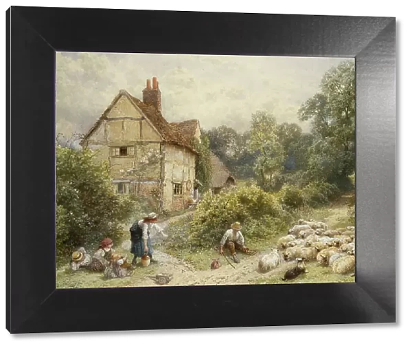 Fowl House Farm, Witley, with Children, a Shepherd and a Flock of Sheep Nearby, (pencil