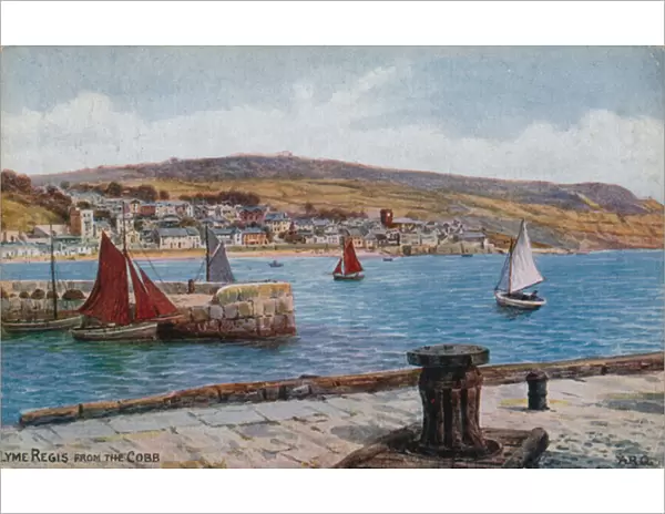Lyme Regis from the Cobb (colour litho)