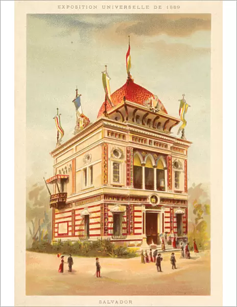Pavilion of El Salvador, Exposition Universelle 1889, Paris (chromolitho)