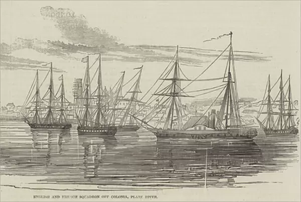 English and French Squadron off Colonia, Plate River (engraving)