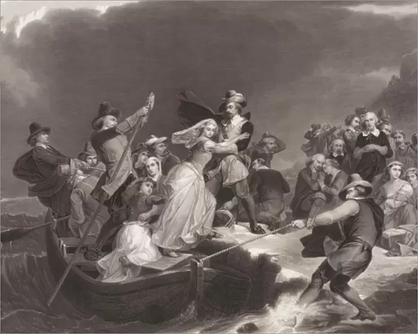 The Pilgrims Landing at Plymouth Rock in 1620, 1869 (b  /  w engraving)