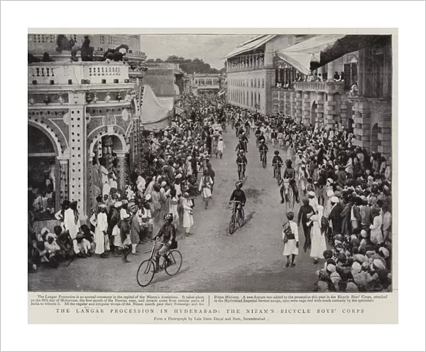 The Langer Procession in Hyderabad, the Nizams Bicycle Boys Corps (litho)