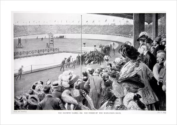 The Finish of the Marathon Race, the Olympic Games, 1908 (litho)
