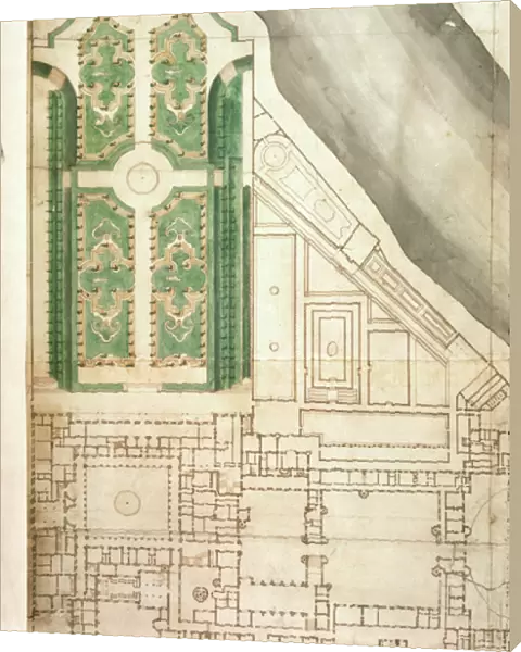Plan of Hampton Court and its gardens, c. 1714 (pen & ink and w  /  c on paper)