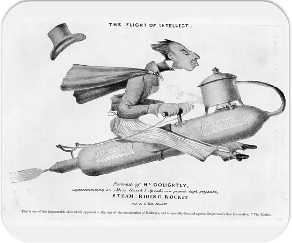 Caricature ridiculing the introduction of railways, especially Stephensons