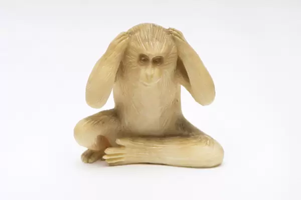 Hear No Evil, one of the Three Wise Monkeys (ivory)