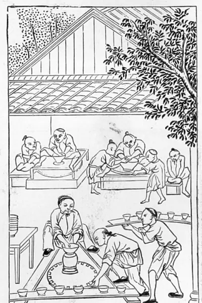 Turning cups, from a series of illustrations on the manufacture of china (litho