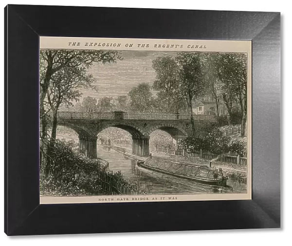 The explosion on the Regents Canal; North Gate Bridge as it was (engraving)