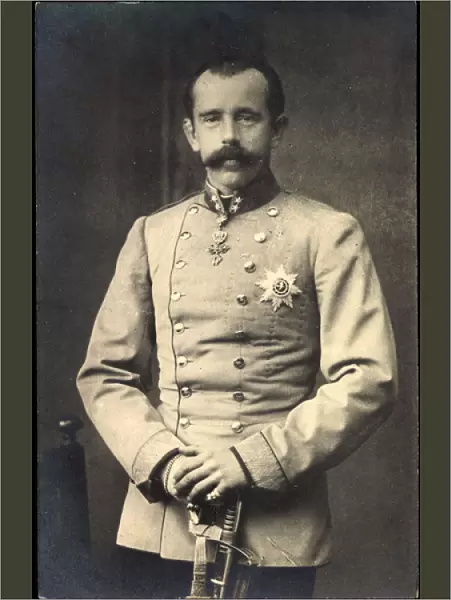 Ak Crown Prince Rudolph of Austria Hungary, uniform, saber, breast star (b  /  w photo)