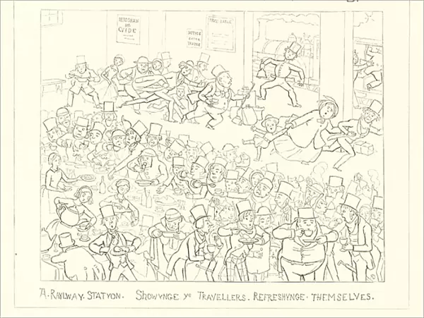 1849, A Railway Station showing the travellers refreshing themselves (engraving)