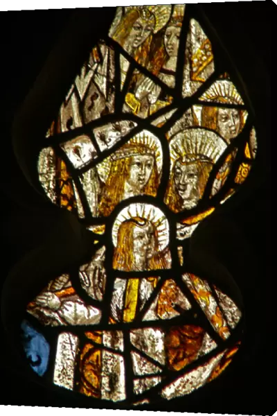 Window S2 depicting St Ursula and some of the 11, 000 virgin martyrs (stained glass)