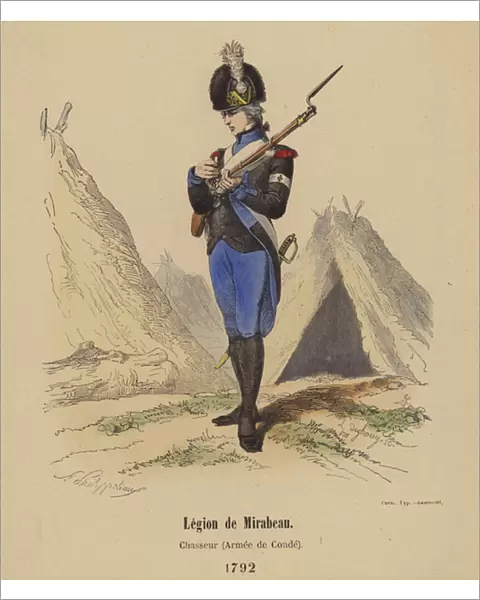 Legion de Mirabeau, Chasseur (Armee de Conde), 1792 (coloured engraving)
