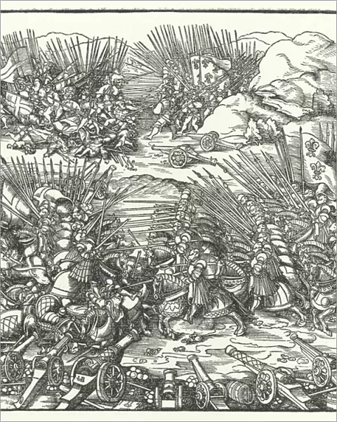 Battle between the French and Venetian armies during the War of the League of Cambrai, 1509 (engraving)