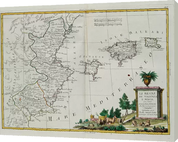 Kingdoms of Valencia and Murcia with the Baleari and Pitiuse Islands, engraving by G. Zuliani taken from Tome I of the 'Newest Atlas'published in Venice in 1775 by Antonio Zatta, Private Collection