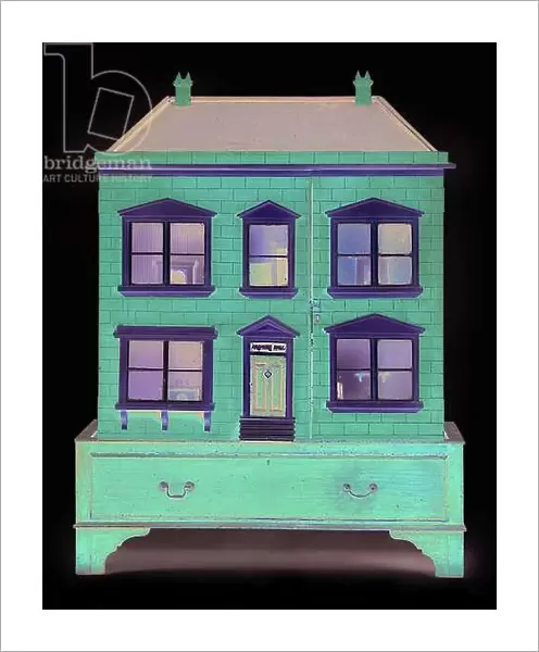 Dolls house on associated base with drawer (wood)