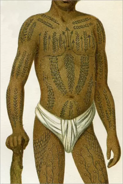 Tattooed man from the Caroline Islands, 1894 (litho)