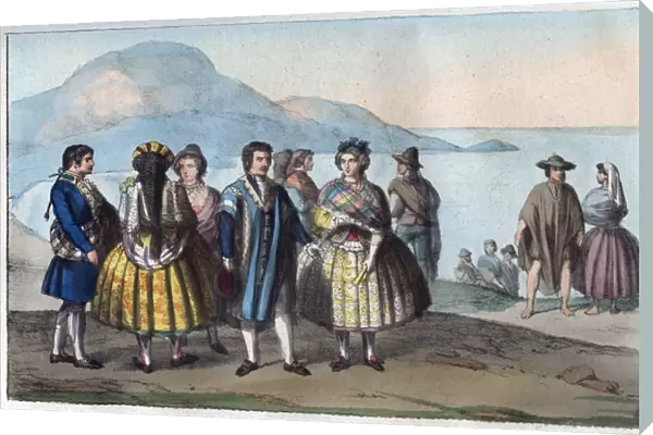 Costumes of the people of Concepcion, Chile - engraving from '