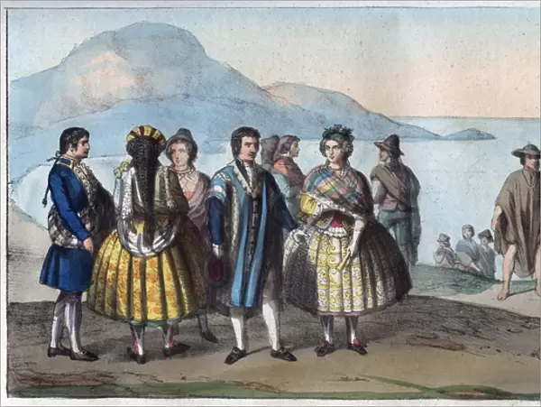 Costumes of the people of Concepcion, Chile - engraving from '