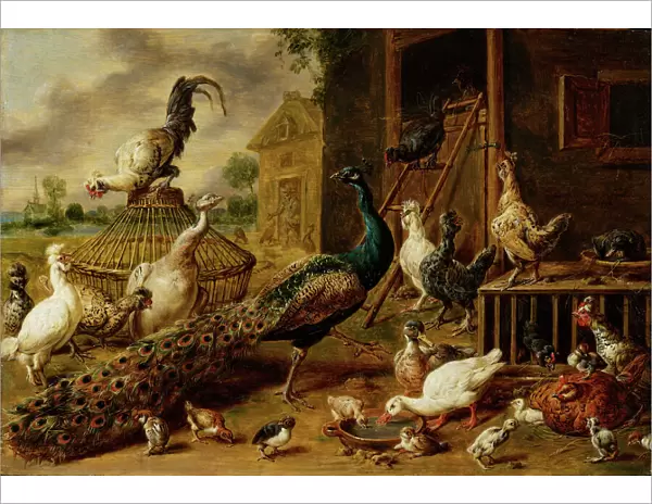 Poultry Farm, 1650 (oil on wood)
