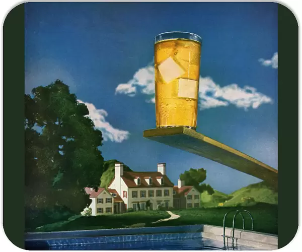 A Refreshing Cold Drink Sitting by the Pool of a Country Home, 1946 (screen print)