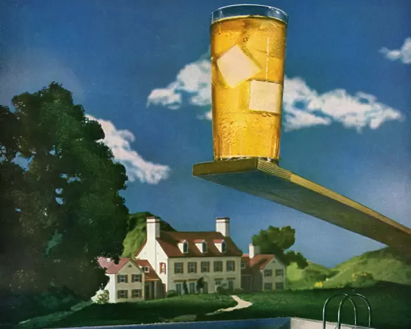 A Refreshing Cold Drink Sitting by the Pool of a Country Home, 1946 (screen print)
