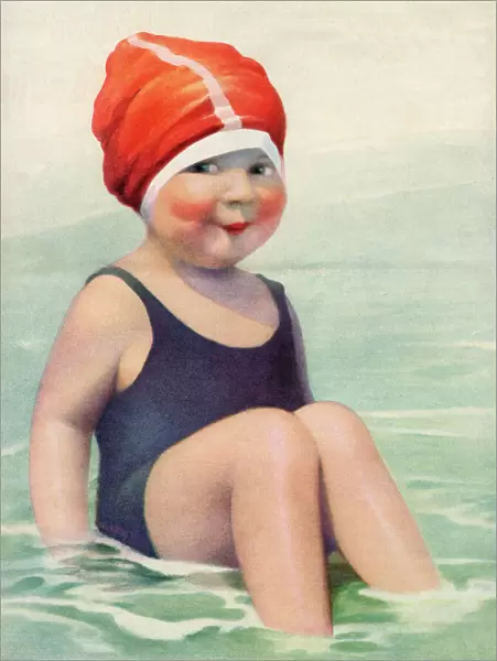 Child Wearing a Swim Cap Sitting in the Surf, 1922 (screen print)
