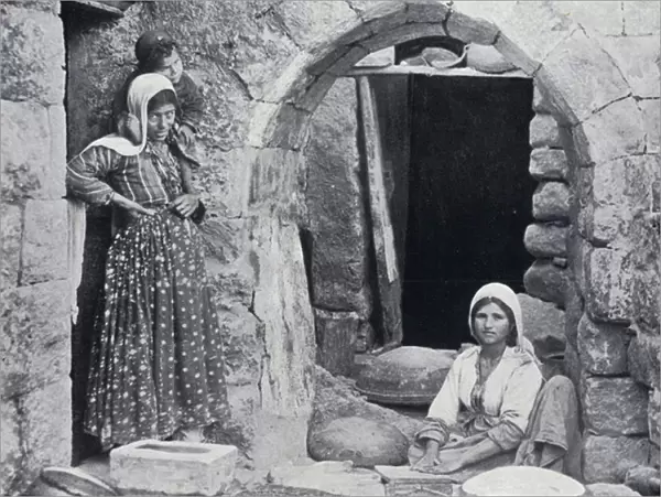 Syrian Women making Bread (b  /  w photo)