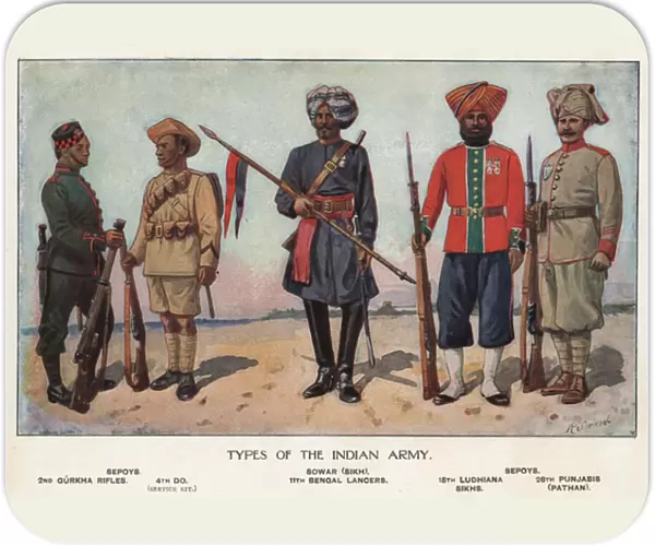 Soldiers of the Indian army (colour litho)