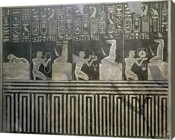 Relief depicting the Pharaoh Nectanebo (380-62 BC) giving offerings to gods, Late Period (stone)
