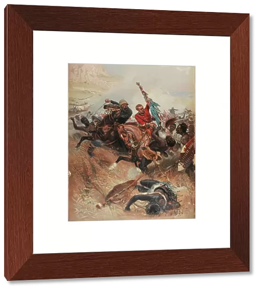 Lieutenants Melville and Coghill Saving the Colours, Zulu War of 1879, 1881 (chromolitho)