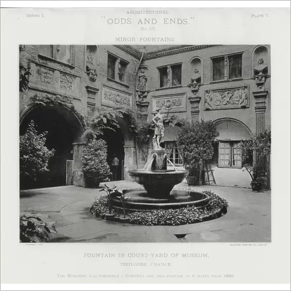 Fountain in the Court-Yard of Museum, Toulouse, France (b  /  w photo)
