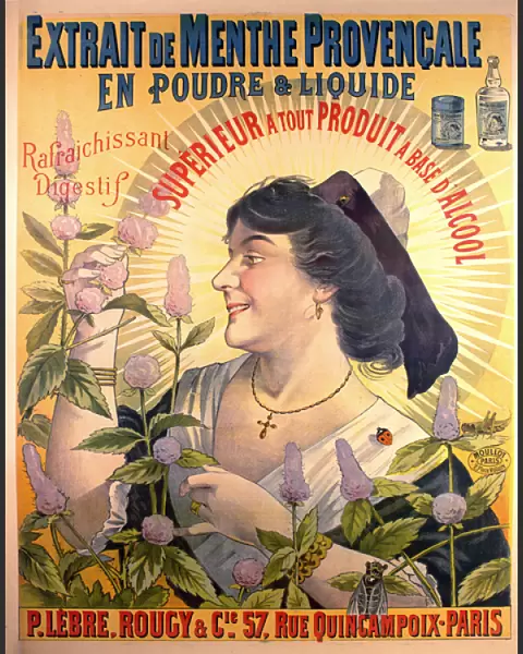 Poster advertising Extrait de Menthe Provencale French digestif (colour litho)