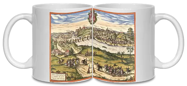 View of Hrodna or Grodno (Grodna), Belarus (Belarus) (etching, 1572-1617)