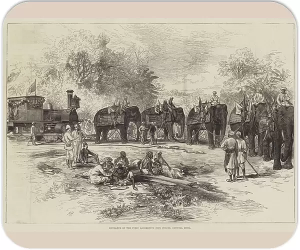 Entrance of the First Locomotive into Indore, Central India (engraving)