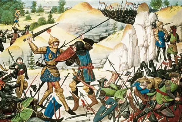 Death of Knight Roland, nephew of Charlemagne, in the battle of Roncesvaux (778