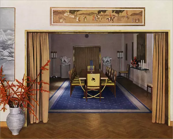 1930s interiors: Dining-room (colour litho)