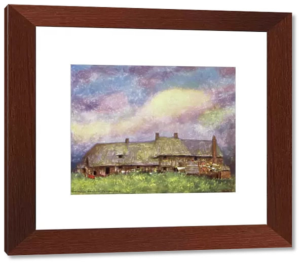 Cottages, Dorchester (colour litho)