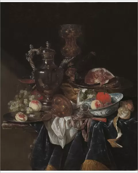 Silver Wine Jug, Ham, and Fruit, c. 1660-1666 (oil on canvas)