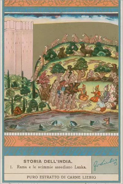 Rama and the monkeys beseige Lanka (chromolitho)