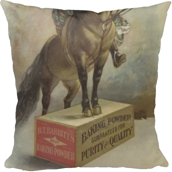 Child on horse, standing on box of B T Babbitts Baking Powder (chromolitho)