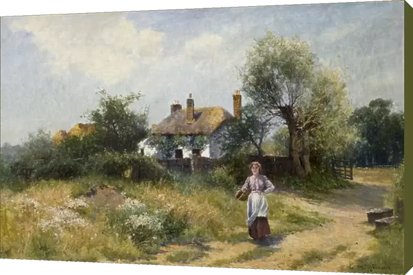 Landscape with Cottage Woman, late 19th-20th century (oil on canvas)