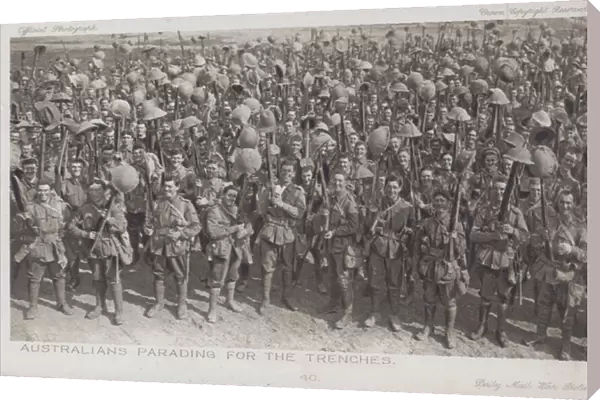 Australians parading for the trenches, 23 July 1916 (b  /  w photo)